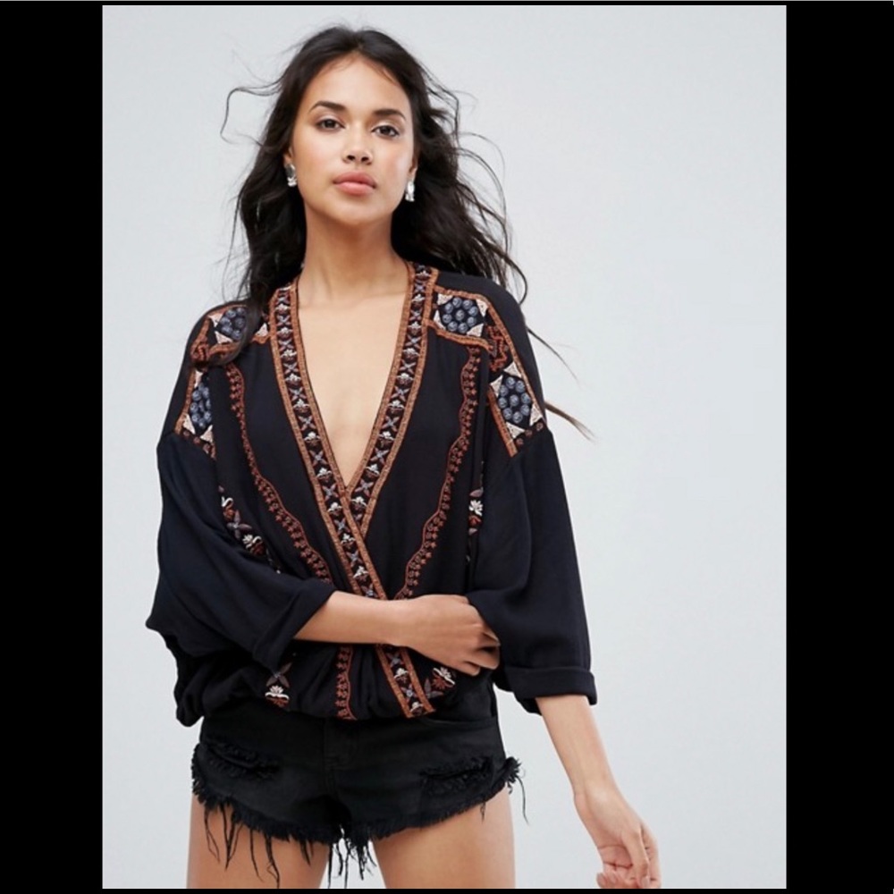 Free People Black Crescent Moon Beaded Top